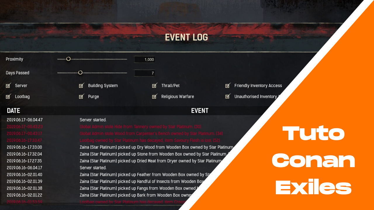Tuto Conan Exiles - Comment savoir qui vous a attaqué et volé ? Le journal des événements